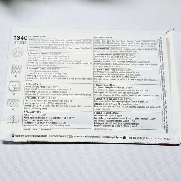 Simplicity Pattern #1340 Decorative Patchwork Pillows Square Rectangle Uncut - Picture 5 of 7